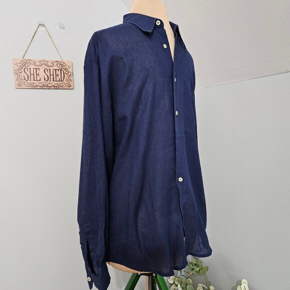 Pronto-Uomo Men's Blue Button Down 100% Cotton Long Sleeve Shirt 52 - Picture 2 of 6